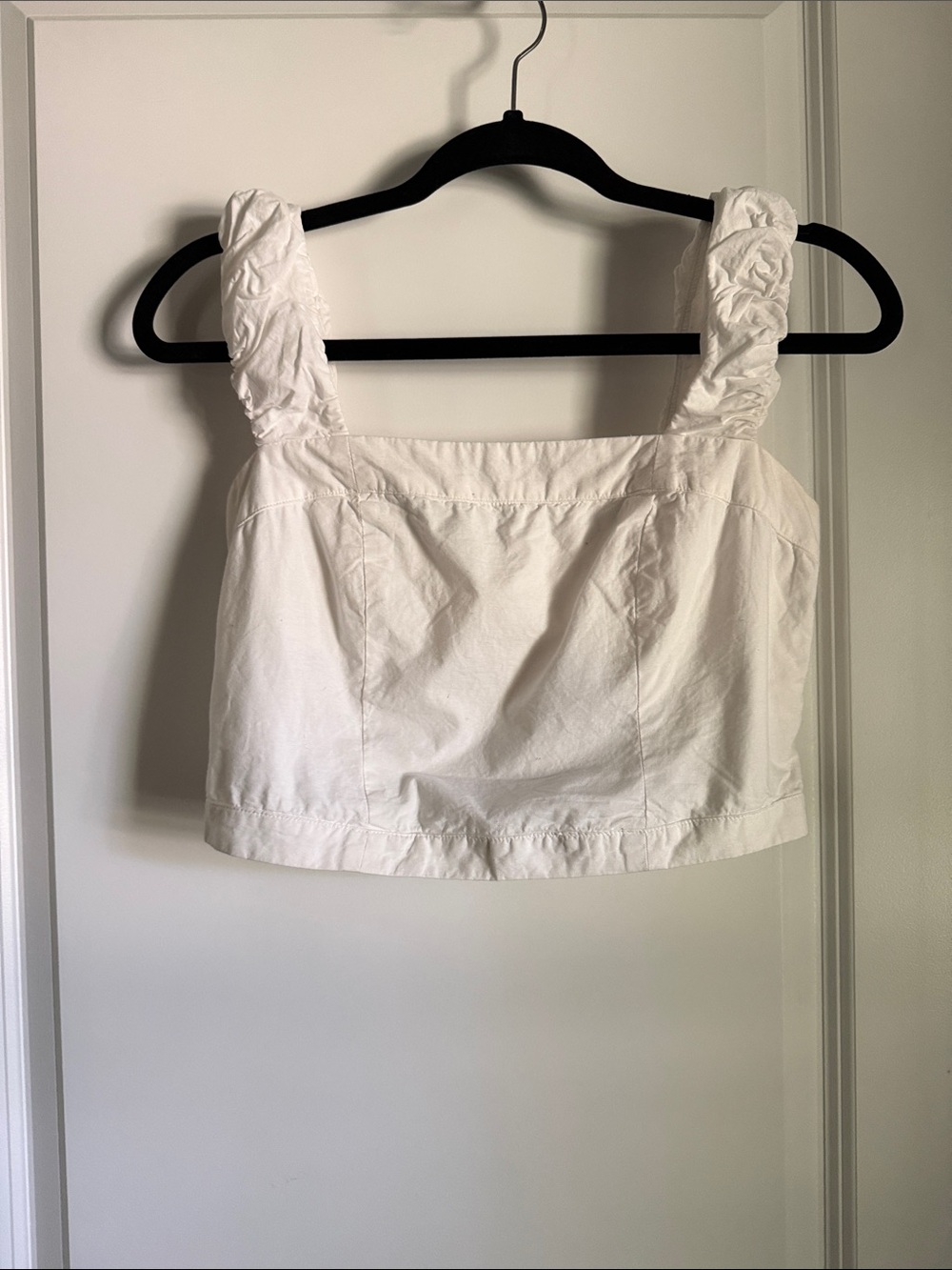 Free People White Ruched Strap Crop Top Women's Cotton Cottagecore Summer Tank S